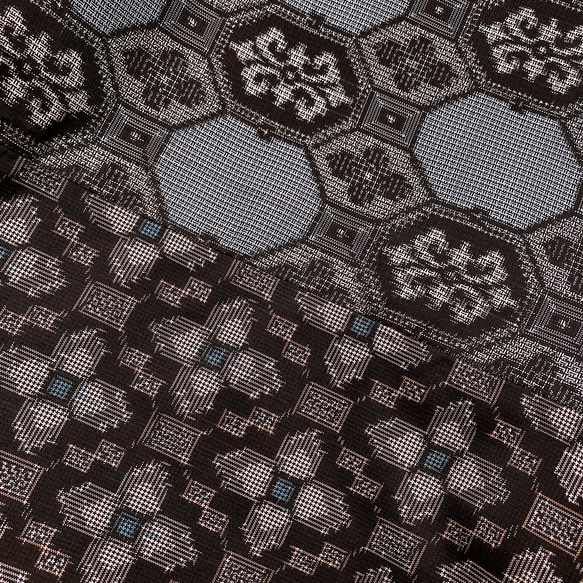 "大島紬ワンピース" パッチワーク テントワンピース グレー ロング ノースリーブ 上品 上質 M〜3L（B5304） 14枚目の画像