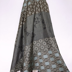 "大島紬ワンピース" パッチワーク テントワンピース グレー ロング ノースリーブ 上品 上質 M〜3L（B5304） 3枚目の画像