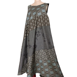 "大島紬ワンピース" パッチワーク テントワンピース グレー ロング ノースリーブ 上品 上質 M〜3L（B5304） 11枚目の画像