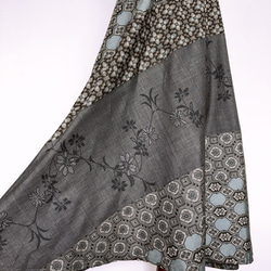 "大島紬ワンピース" パッチワーク テントワンピース グレー ロング ノースリーブ 上品 上質 M〜3L（B5304） 10枚目の画像