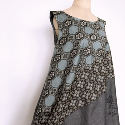 "大島紬ワンピース" パッチワーク テントワンピース グレー ロング ノースリーブ 上品 上質 M〜3L（B5304） 9枚目の画像