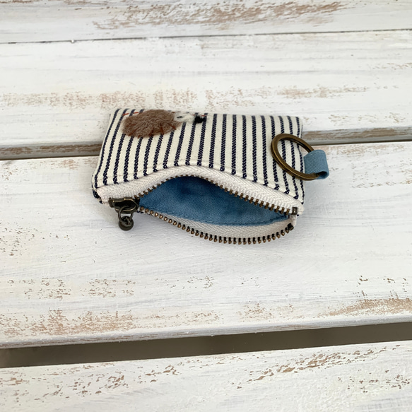 ミニコインケース(ヒッコリーデニムとはりねずみアップリケ） 4枚目の画像