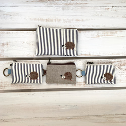 ミニコインケース(ヒッコリーデニムとはりねずみアップリケ） 8枚目の画像