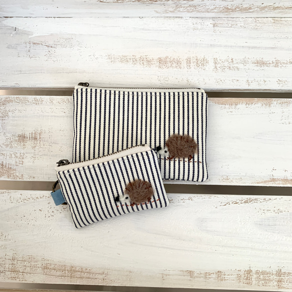 ミニコインケース(ヒッコリーデニムとはりねずみアップリケ） 6枚目の画像