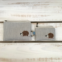 ミニコインケース(ヒッコリーデニムとはりねずみアップリケ） 5枚目の画像