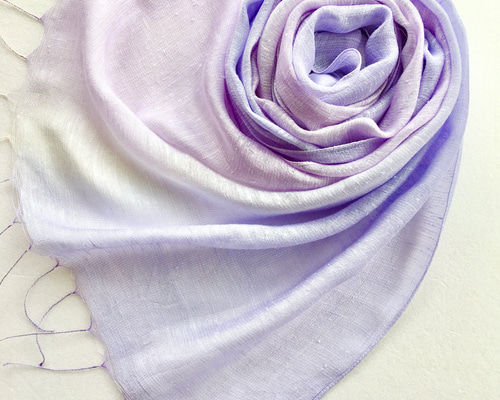 手染め　シルクコットンショール　紫 紫陽花♪艶さらシルク＊青藤色×淡藤色＊手染めのストール