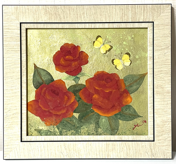豊生作　薔薇の花　日本画 1_95f50c281c85602e698fa17a601a
