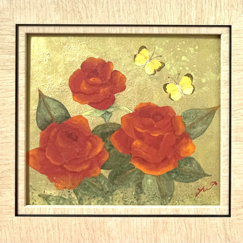 豊生作　薔薇の花　日本画 水彩画]オレンジ色のバラの花を描く/ watercolorpainting/制作