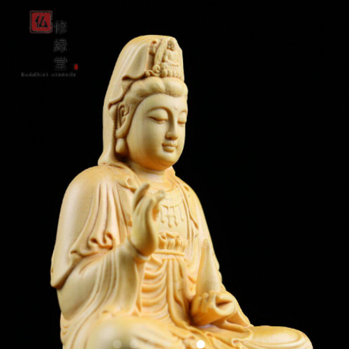 修縁堂】木彫り 仏像 静思観音菩薩座像 思惟菩薩 彫刻 仏教工芸