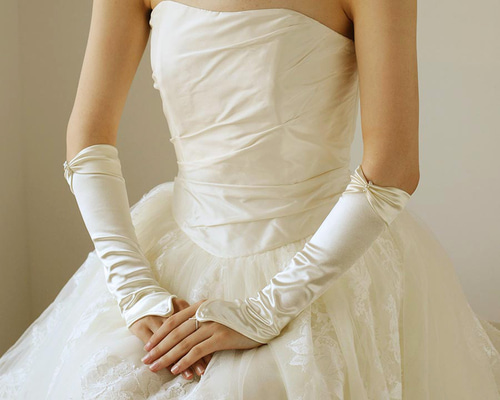 ウエディンググローブ フィンガーレス ロンググローブ リボン パール