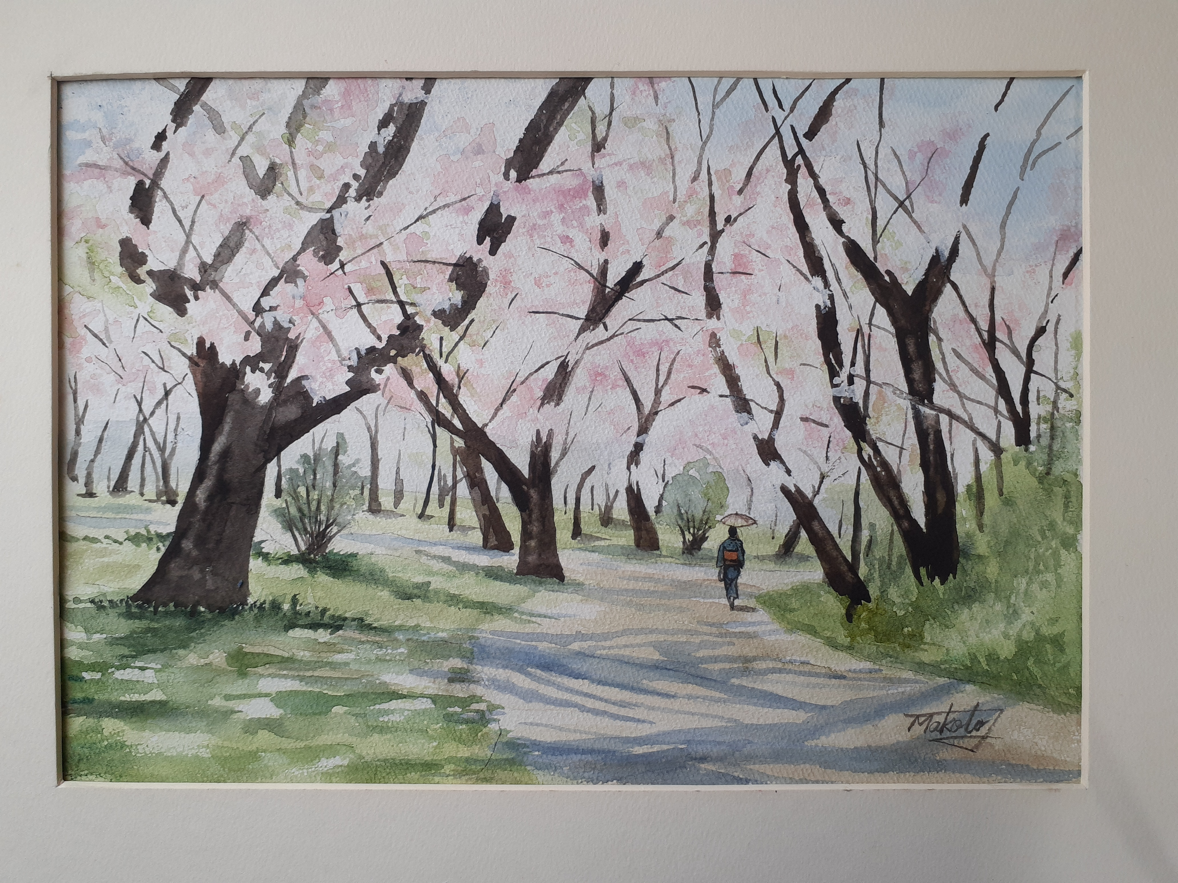 582＊桜坂 水彩画 原画 透明水彩画 - メルカリ