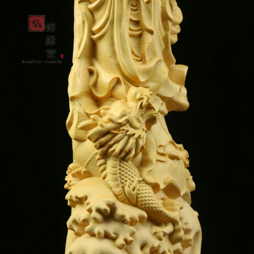 修縁堂】木彫り 仏像 自在観音菩薩座像 柘植材 はずかしい 仏教
