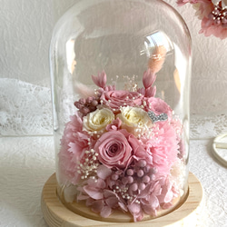 桜色ピンクホワイト系薔薇プリザーブドフラワーガラスドーム 母の日 結婚新築開店還暦祝い 誕生日プレゼント 敬老の日 1枚目の画像