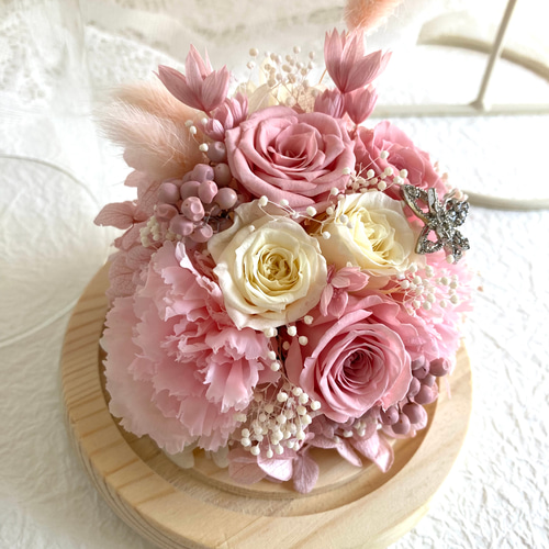 プリザーブドフラワー ハート ホワイトピンクドーム プリザーブド