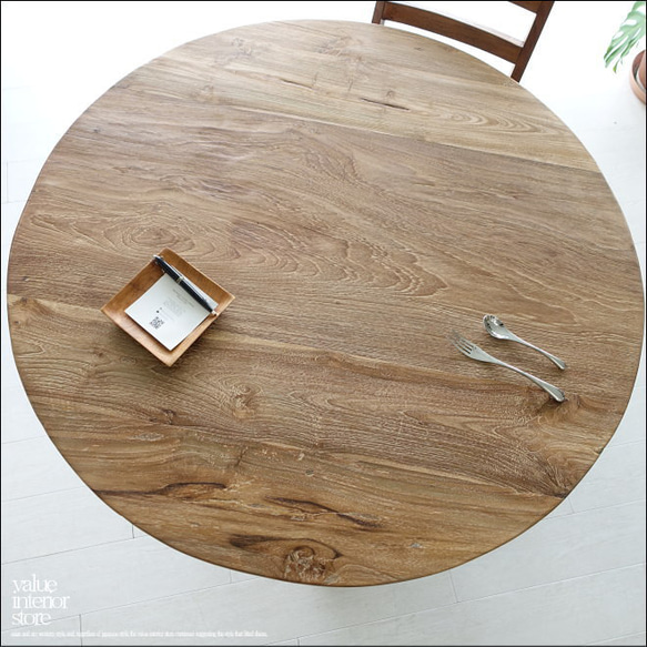ヴィンテージ丸テーブルN 円形テーブル ダイニングテーブル アンティーク チーク無垢材 一点物 表面仕上済 再生家具 10枚目の画像