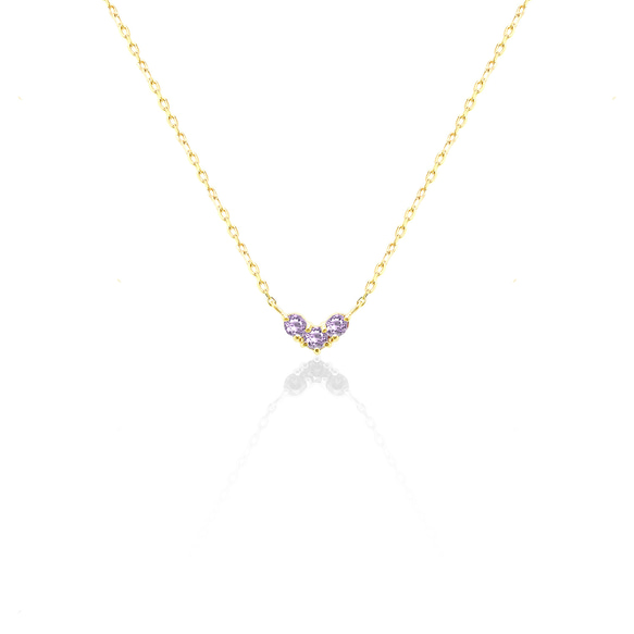 二月誕生石紫水晶 K10 黃金心形圖案項鍊 Miwa Jewel 第2張的照片