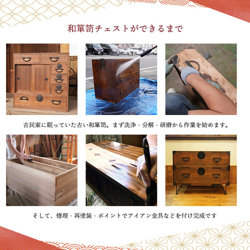 送料込 アンティーク 箪笥 収納 昭和 木製 キャビネット 3段 完成品