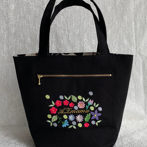 再販 花ハート刺繍のトートバッグ トートバッグ AZmama 通販