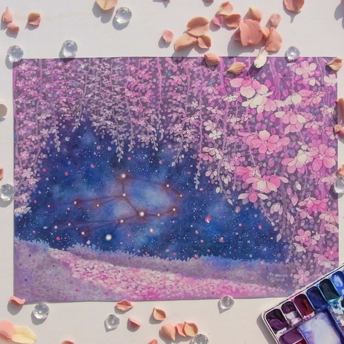 水彩画/原画】スピカの夜桜 タペストリー・壁掛け てじまともこ 通販