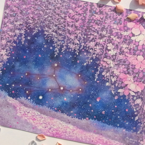 けいさま　原画　水彩　ラベンダー　その他9点 透明水彩画 原画 「ラベンダー畑03」額縁付 ハガキサイズ 風景画