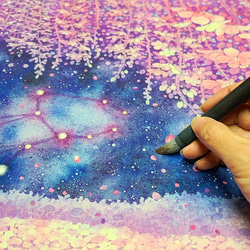 水彩画/原画】スピカの夜桜 タペストリー・壁掛け てじまともこ