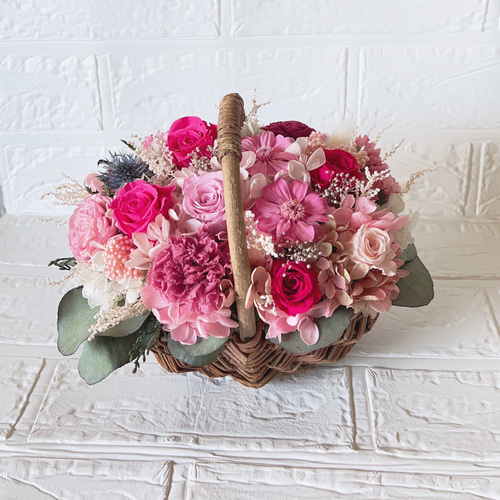 母の日 春色ピンク プリザーブドフラワー フラワーバスケット フラワー