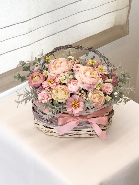 ラナンキュラスの小さなかごアレンジ&スワッグセット 〜春色飾り