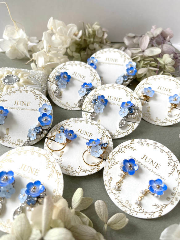 Nemophila Shararin*bijou 耳環/耳環，鮮花，藍色，春天，禮物 第18張的照片