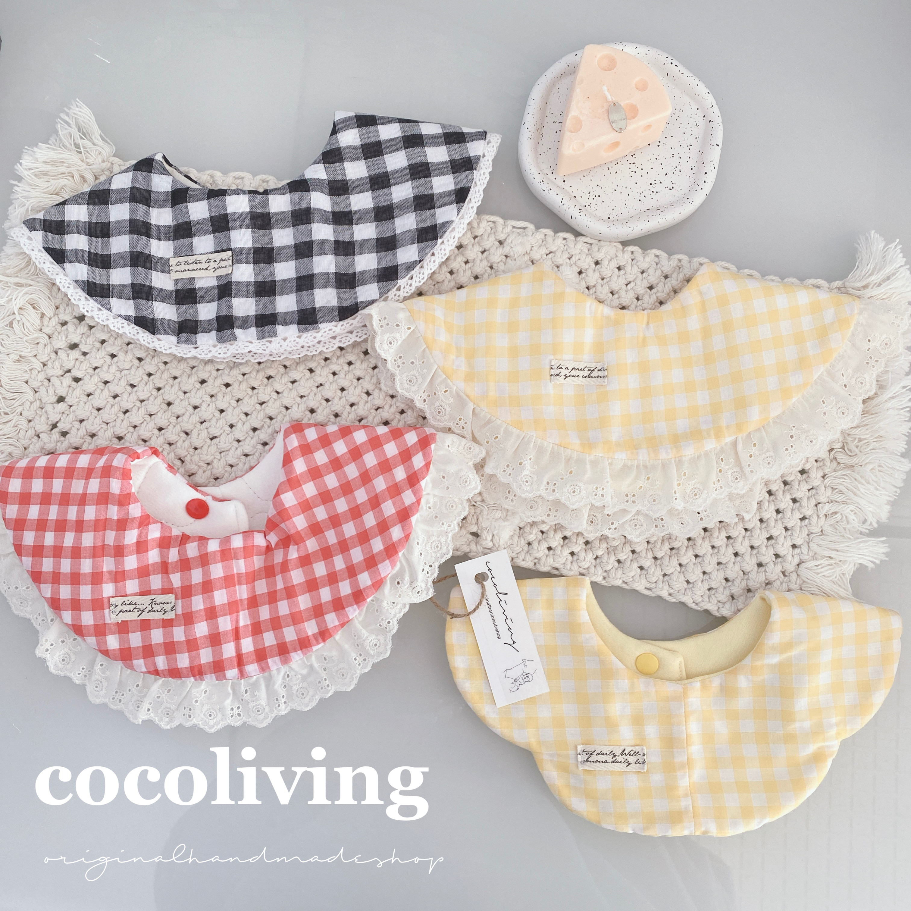 ☆カフェオレギンガムチェック×三角ホワイト☆ ハンドメイド