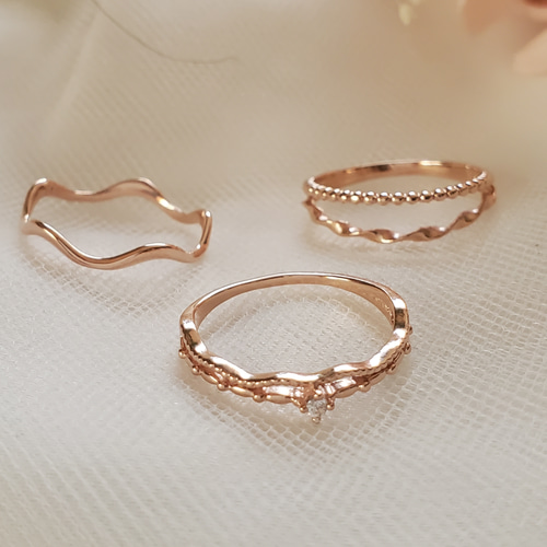 華奢ピンクゴールド3点セット.重ね付けリング、サイズ選べる♡SV925