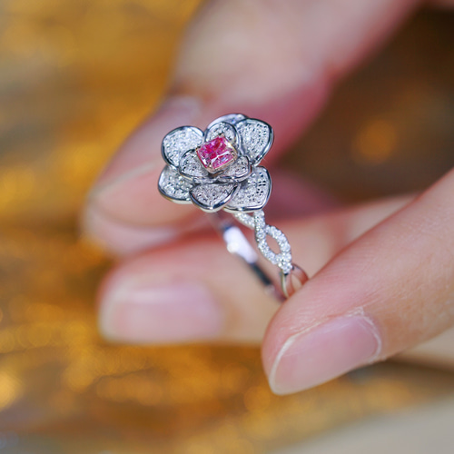 花モチーフ 天然ダイヤモンドリングk18 指輪・リング パール大好き