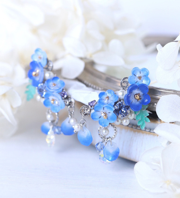 Nemophila Sharin*bijou 耳夾（雙耳）花、禮物、藍色、日式服裝、日式服裝 第1張的照片