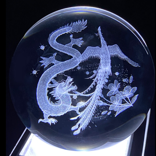 クリスタルボールランプ 70mm 水晶玉 LEDライト 龍と鳳凰 NK37959+NKLS