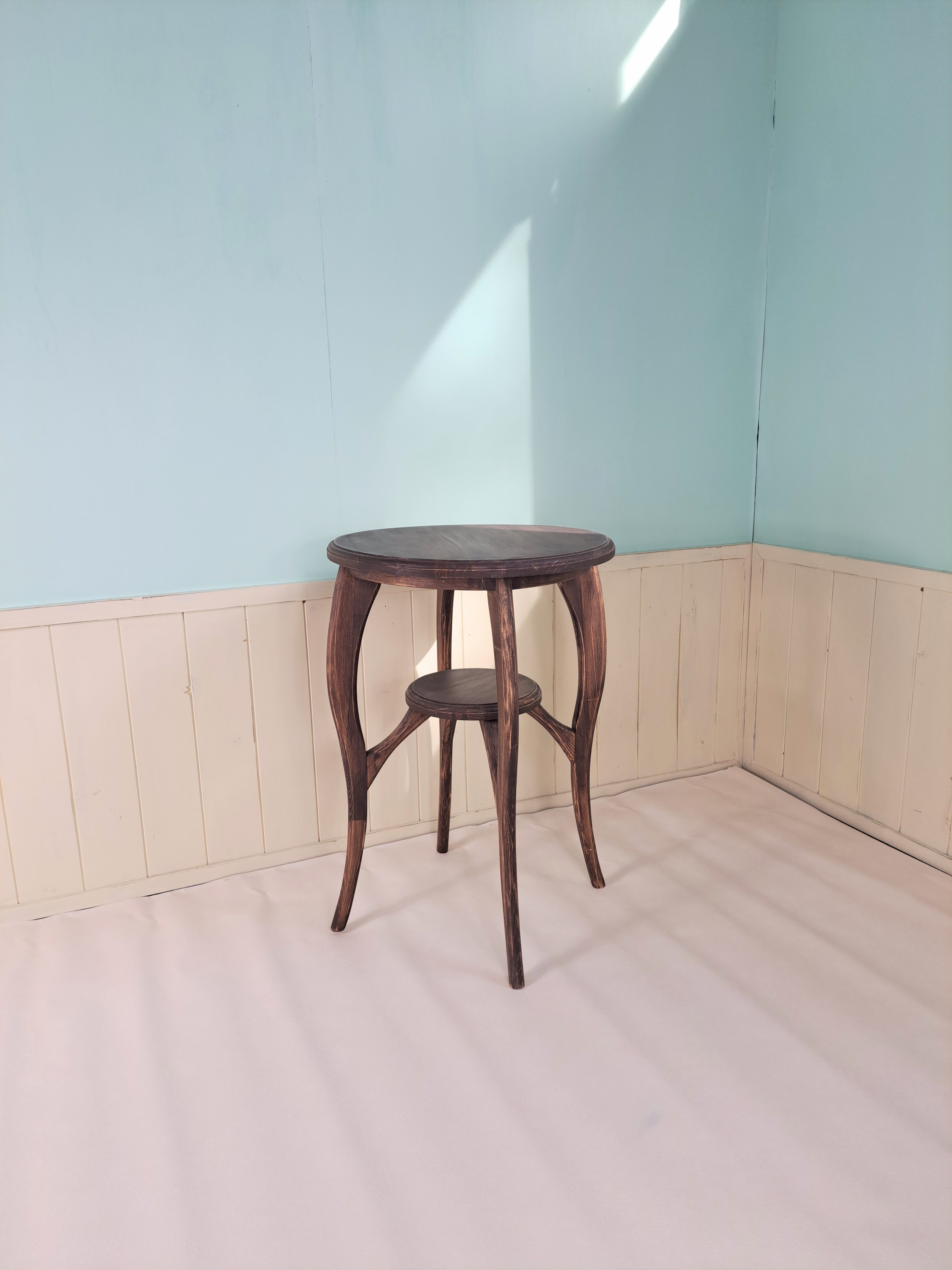 アンティーク風サイドテーブル丸　ウォルナット色