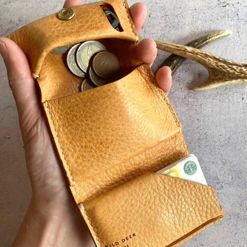 本革三つ折り極小財布 鹿革 コンパクト財布 メンズ レディース