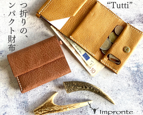 コンパクトで薄い　三つ折り財布　インディゴ　本牛革ハンドメイド da7edb82826e681d32ea9071542b08