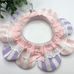 猫ちゃんザビエル首輪 ピンク＆パープルストライプ✖️フリル リード