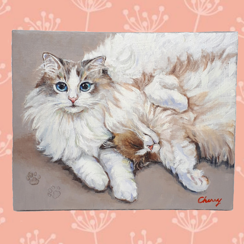 ラグドール イン 花畑」 猫、絵画 絵画