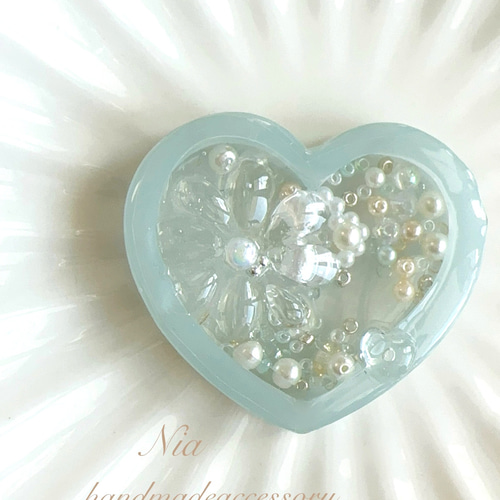 シャカシャカキーホルダーハート ブルー フラワー クリア シェイカー