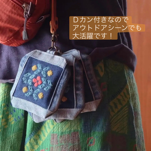 こぎん刺しコースター☺︎レトロフラワー【キャンプ☺︎刺繍】デニム