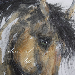 淡い茶色の馬のポートレート２０２３（墨絵、厚い和紙３１，５ｃｍ×２３，４ｃｍ、墨、パステル、アクリル） 2枚目の画像