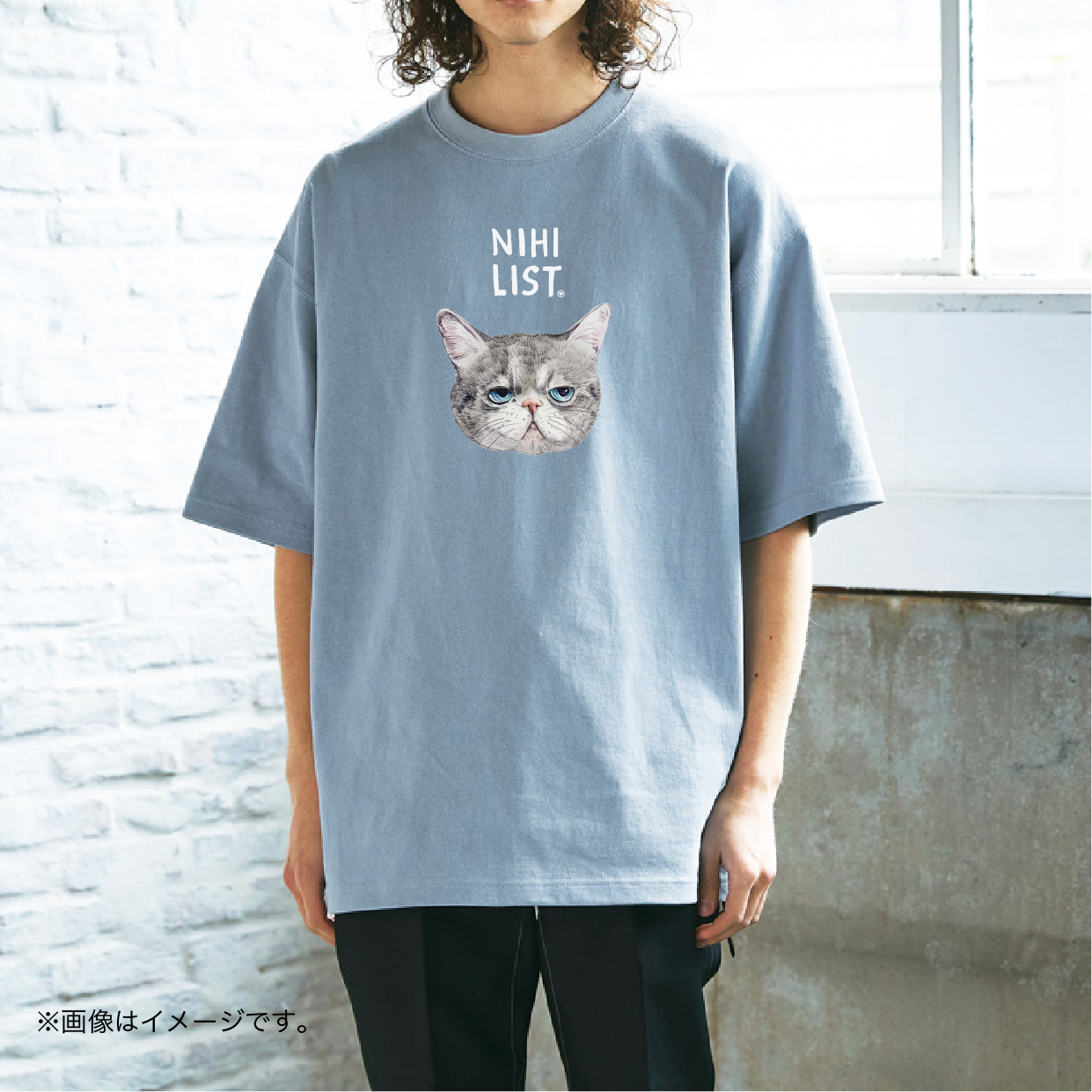 厚みのあるBIGシルエットTシャツ「ニヒルなネコ」 /送料無料