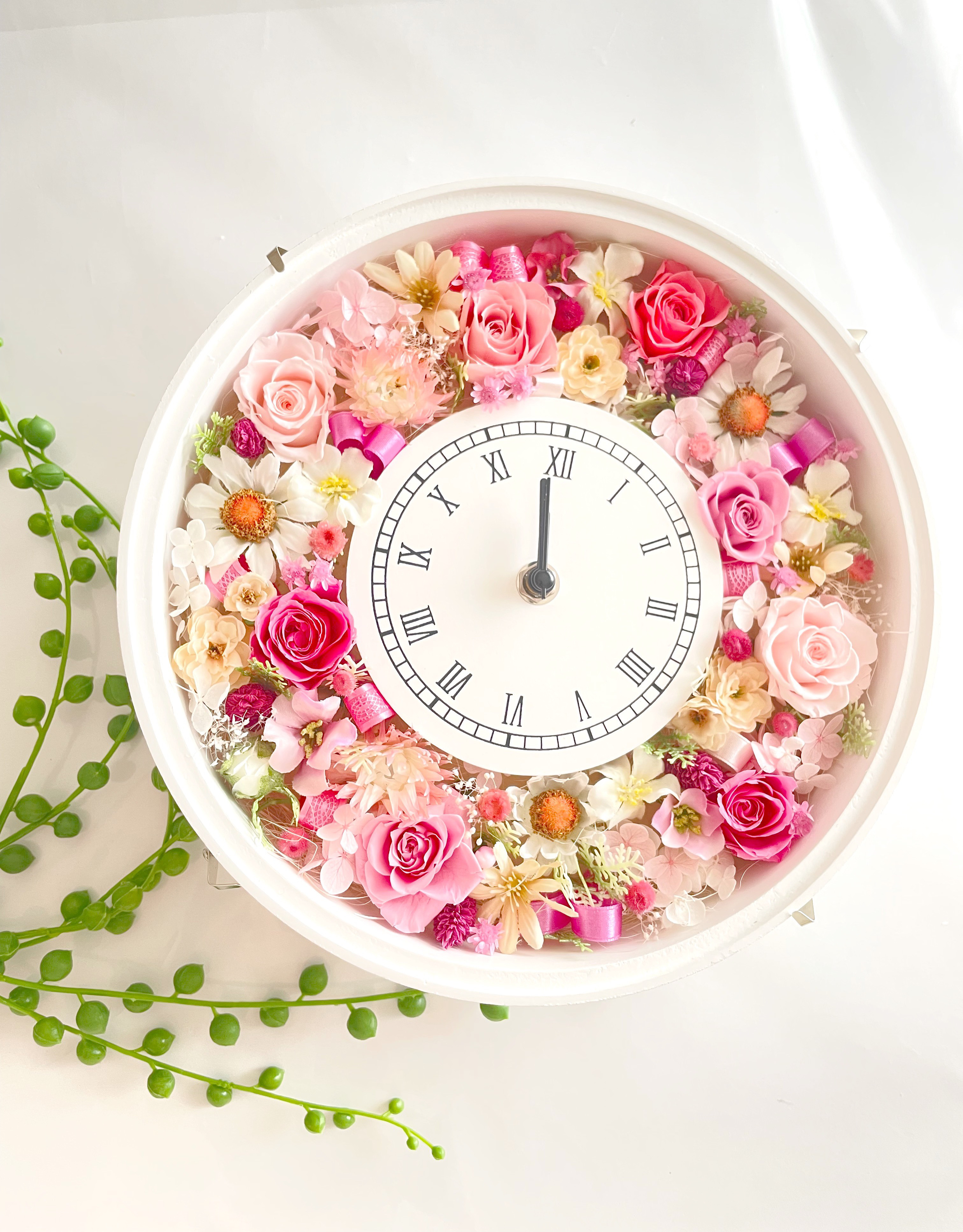 母の日＊誕生日＊結婚祝い＊プリザーブドフラワー＊可愛らしいピンクの時を刻む花時計フラワーギフト