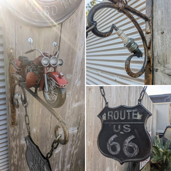 アメリカンバイク バイク屋 壁掛け看板 ルート66 サインボード #店舗什器 #ROUTE66  #スパークプラグ 8枚目の画像
