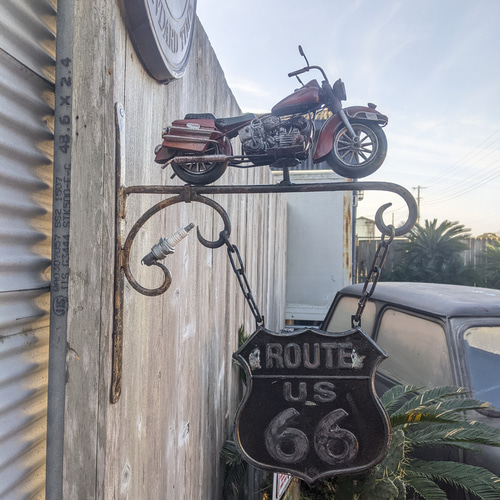 アメリカンバイク バイク屋 壁掛け看板 ルート66 サインボード #店舗 