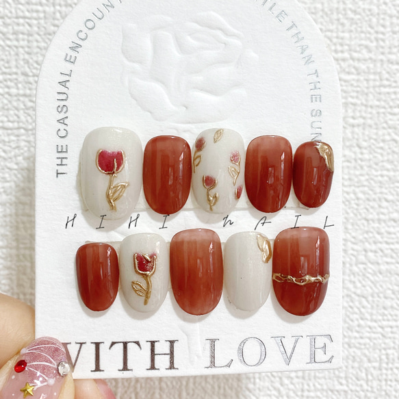 オーダーネイルチップNo.71 薔薇ミラーアート マグネット宝石 オーダー