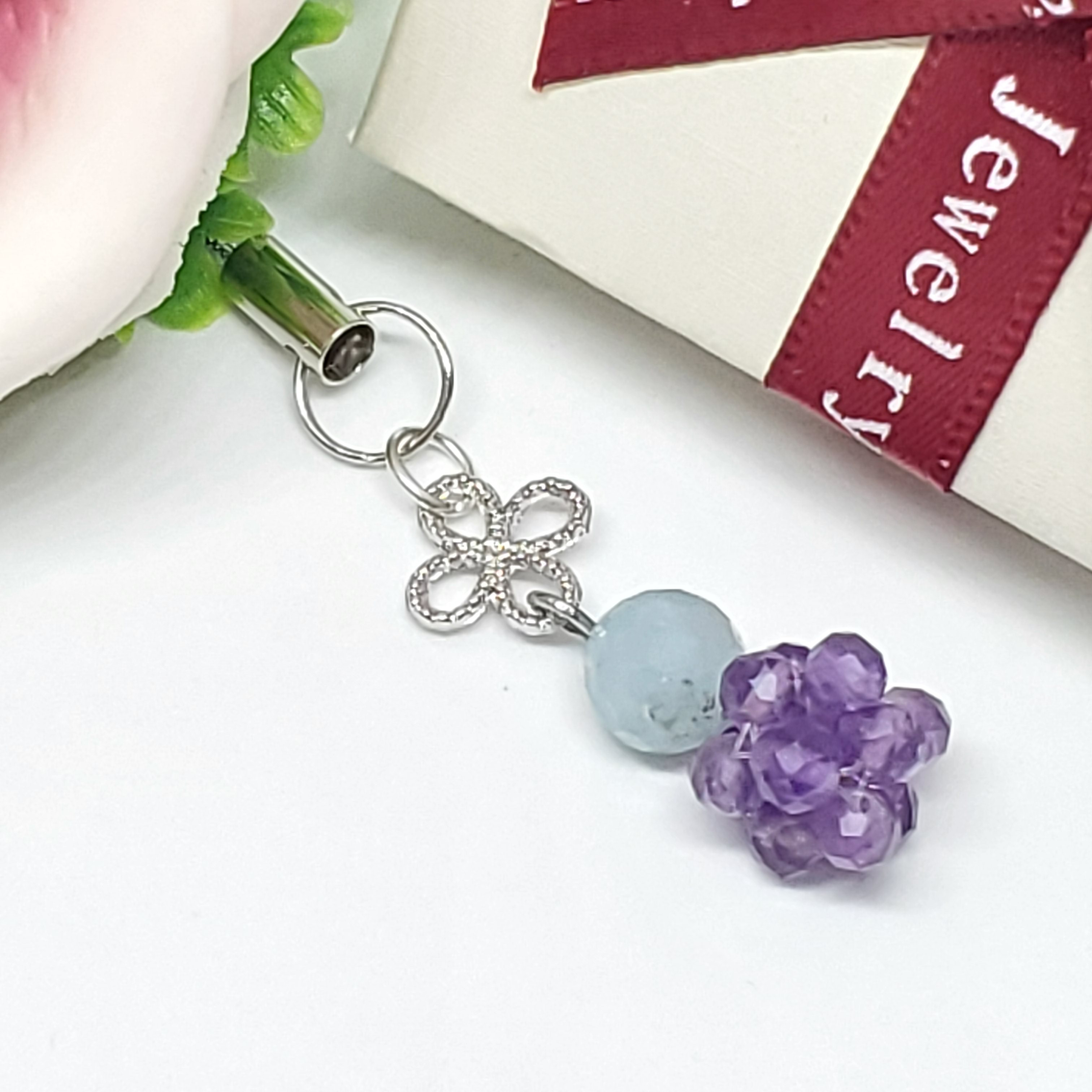 天然石＊アメジスト&アクアマリン＊ストラップ＊キーホルダー
