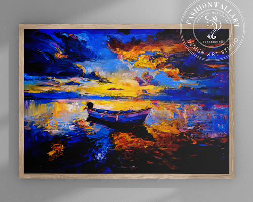 印象派風 油彩画 夕焼けの海 F12 印象派風 油彩画 夕焼けの海 F12 印象派絵画】モネ：夕焼け、霧