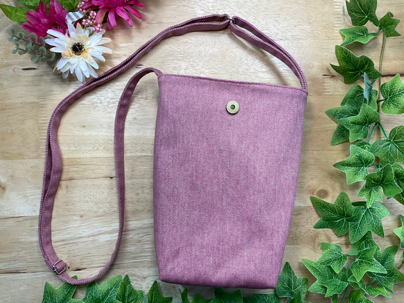 [Walking Pochette] Old Denim Pink String Length Adjustable Size 第3張的照片