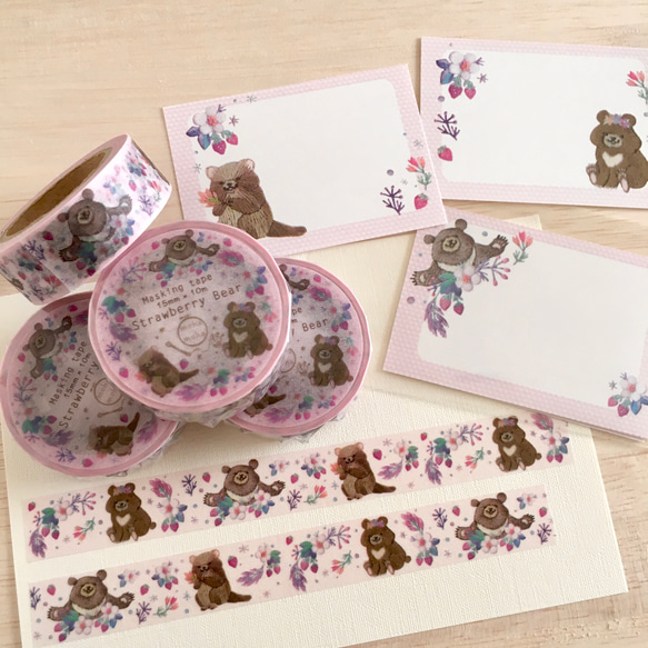[マスキングテープ] ✳︎動物刺繍デザイン✳︎ Strawberry Bear  イチゴとクマのスイートバレンタイン 13枚目の画像